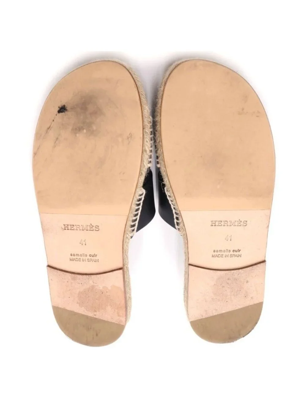 Hermes Antigua Leather Espadrilles Sandals Black
